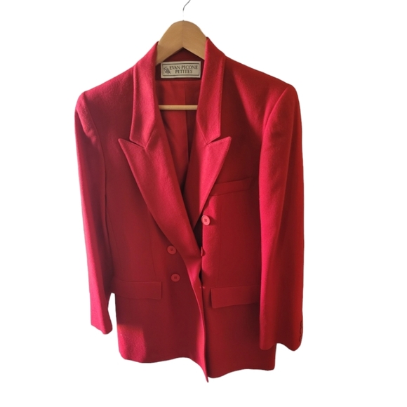 Evan Picone Red Wool Blazer Double Breasted Union Made in USA Size 8 Petite Vtg - Picture 1 of 8